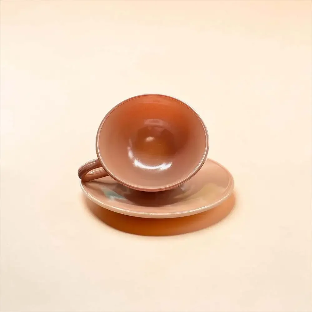 Hazel Atlas Ovide Cup And Saucer Rust Milk Glass